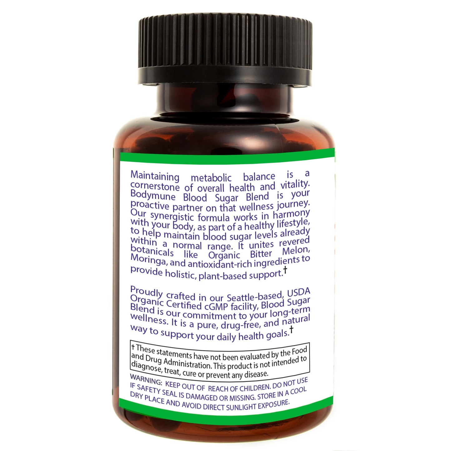 Bodymune Blood Sugar Blend – Organic Blood Sugar Support Supplement – with Bitter Melon Capsules, Moringa, & Black Seed Oil – 33 Capsules