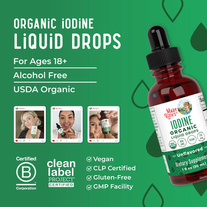 MaryRuth Organics Iodine Liquid Drops | Potassium Iodide | 1 Year Supply | 450 Servings | Thyroid Health | USDA Organic|
