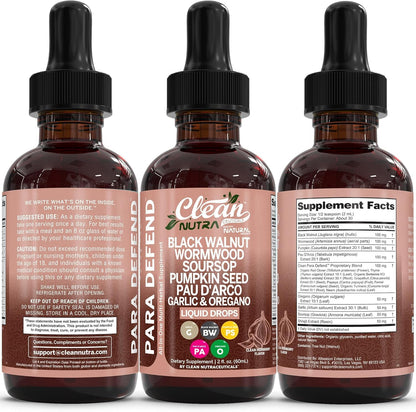 para Defend Wormwood Black Walnut Cleanse for Humans Drops Liquid Soursop Garlic Pumpkin Seed PAU D'Arco Oil of Oregano Turmeric