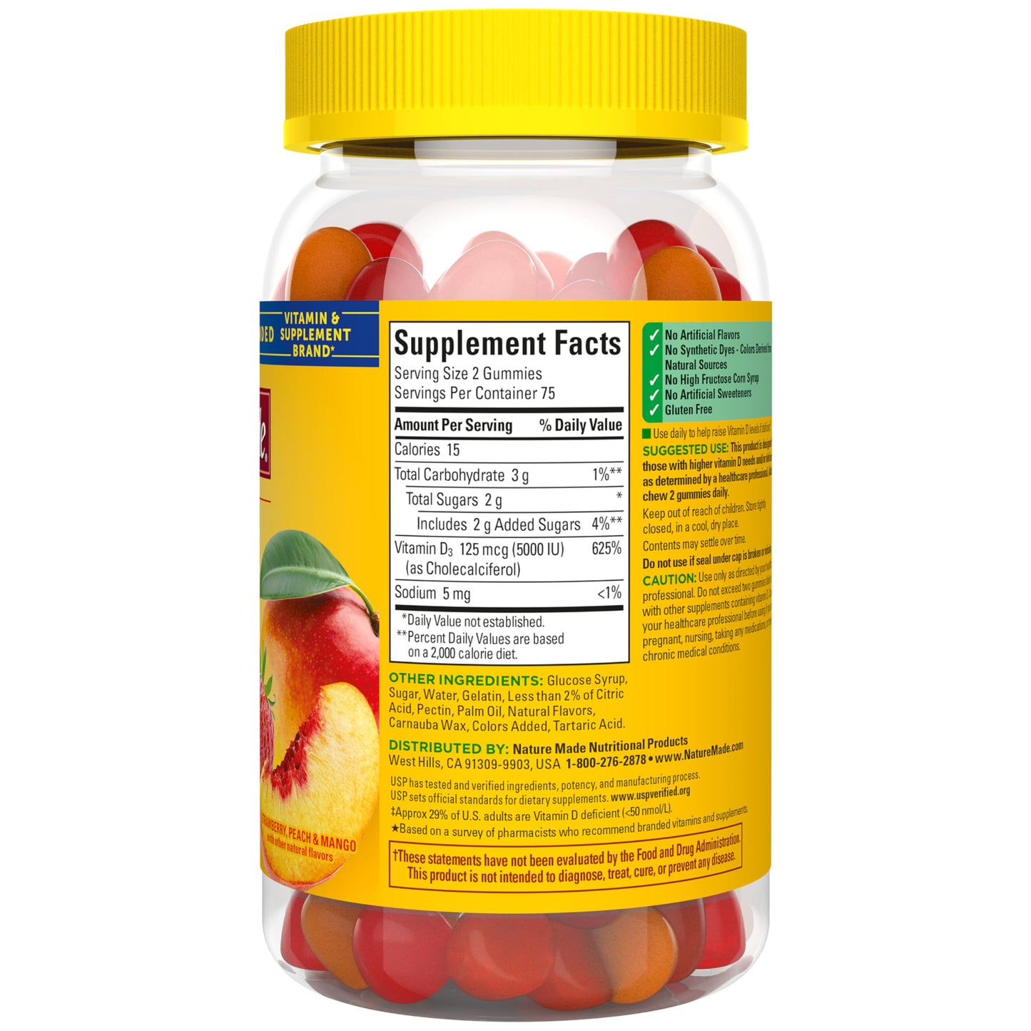 Nature Made Vitamin D3 5000 IU Per Serving Gummies Extra Strength, Bone and Immune Health Support, 150 Vitamin D Gummies for Adults, 75 Day Supply