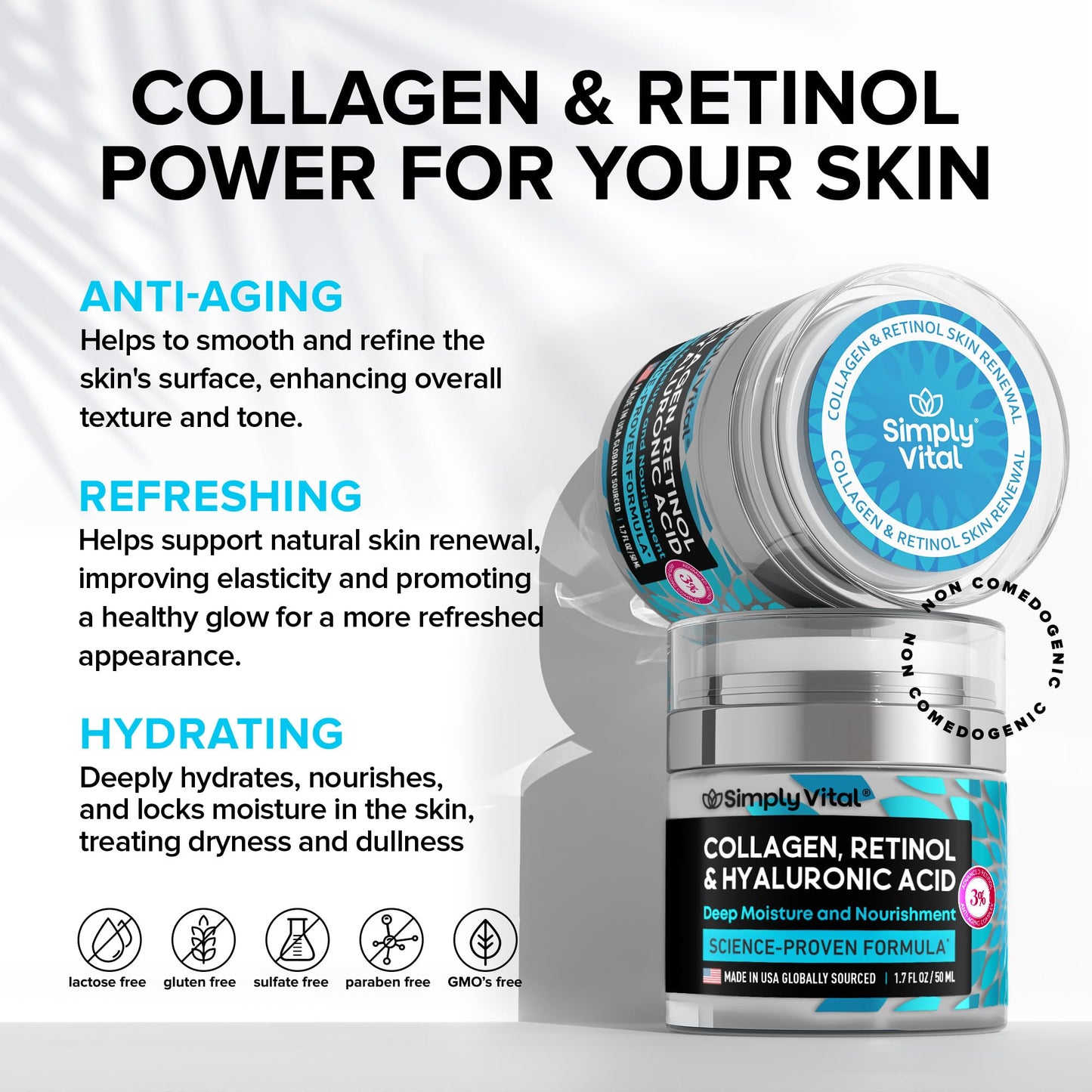 Anti-Aging Face Moisturizer with Retinol, Collagen & Hyaluronic Acid - Made in USA - Moisturizer Face Cream for Women & Men - Firming & Hydrating Neck Cream - Day & Night Skin Care - 1.7 fl oz SimplyVitalBuy Supplements Australia