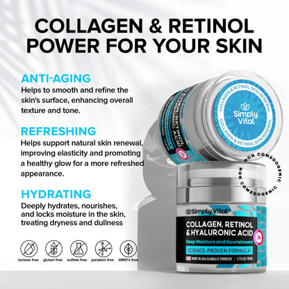 Anti-Aging Face Moisturizer with Retinol, Collagen & Hyaluronic Acid - Made in USA - Moisturizer Face Cream for Women & Men - Firming & Hydrating Neck Cream - Day & Night Skin Care - 1.7 fl oz SimplyVitalBuy Supplements Australia