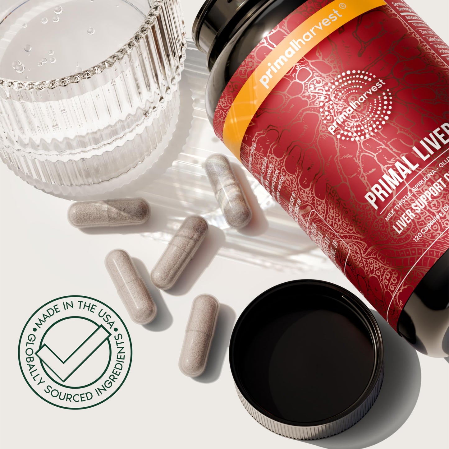 Primal Harvest Primal Liver Liver Supplement with, Alpha-Lipoic Acid, L-Cysteine HCL, L-Glutathione, Milk Thistle, and Spirulina