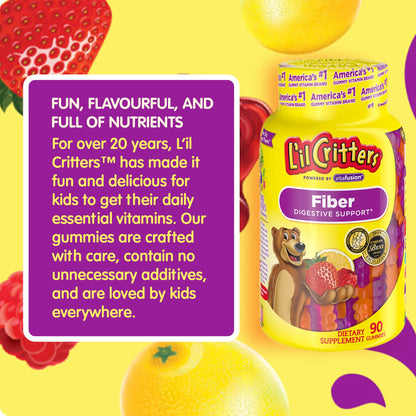 L’il Critters Fiber Daily Gummy Supplement for Kids, for Digestive Support, Berry and Lemon Flavors, 90 Gummies