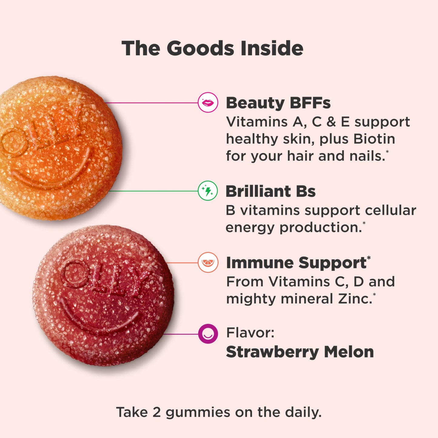 Olly Teen Girl Multi Gummy, Healthy Skin and Immune Support, 15 Essential Vitamins, Biotin, Zinc, Calcium, Chewable Multivitamin