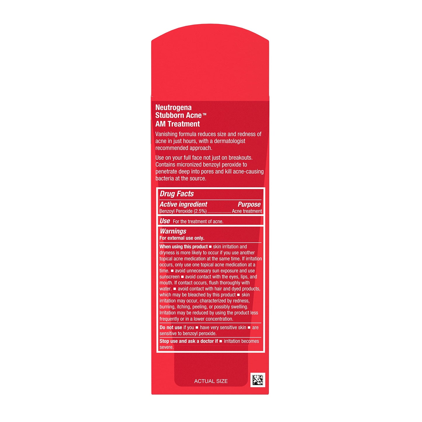 Neutrogena Stubborn Acne AM Face Treatment with 2.5% Micronized Benzoyl Peroxide Acne Medication, Oil-Free Daily Facial Treatment Reduces Size