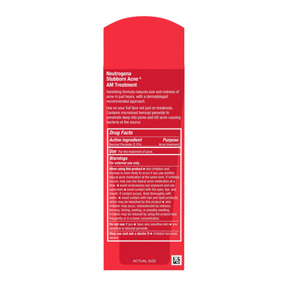 Neutrogena Stubborn Acne AM Face Treatment with 2.5% Micronized Benzoyl Peroxide Acne Medication, Oil-Free Daily Facial Treatment Reduces Size