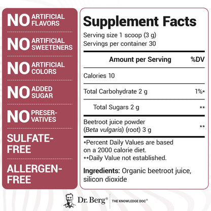 Dr. Berg Raw Organic Beet Powder from Real Earth-Grown Beets – USDA Certified Organic Beet Root Powder to Support Nitric Oxide Levels, Energy, Blood Flow, & Heart Health* – 30 Servings Dr. Berg NutritionalsBuy Supplements Australia