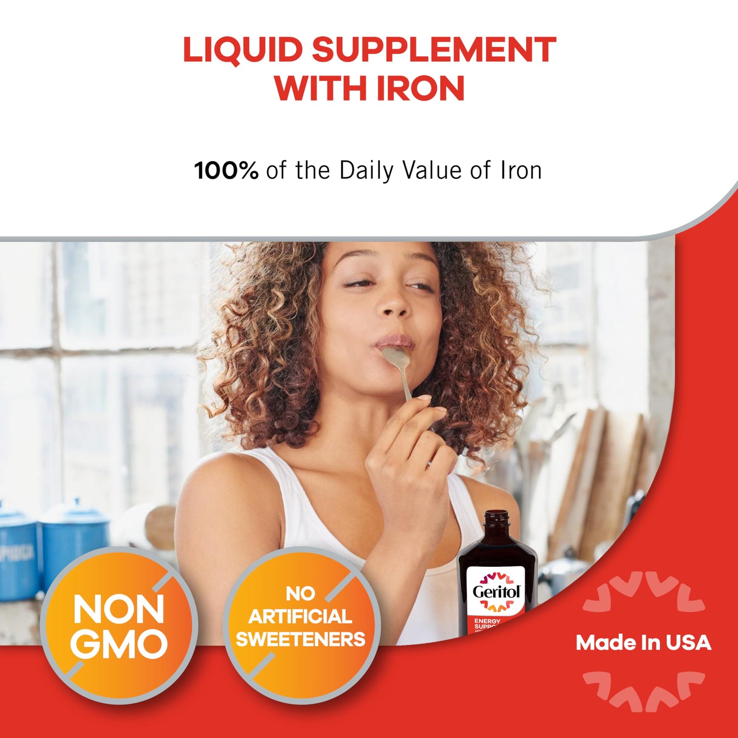 Geritol Liquid Vitamin and Iron Supplement, Energy Support, Contains High Potency B-Vitamins and Iron, Pleasant Tasting, Easy to Swallow