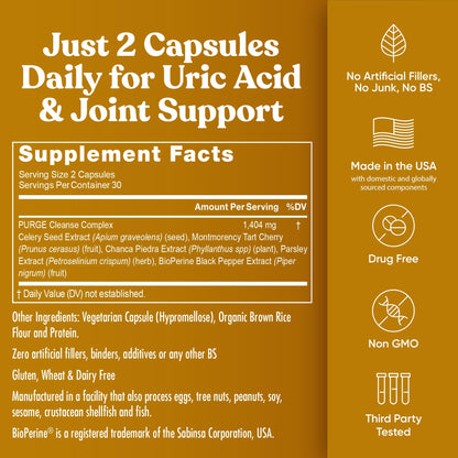 Eu Natural Purge Uric Acid Flush - Eat & Drink What You Want - Uric Acid Support for Joints & Mobility with Celery Seed