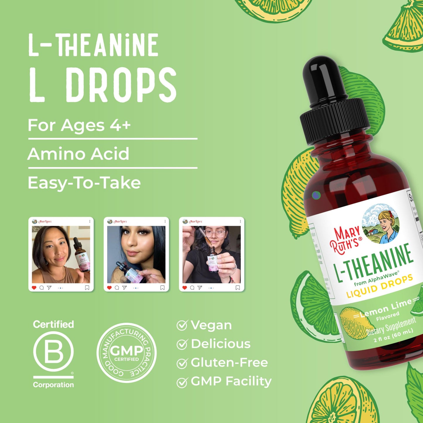 MaryRuth's L Theanine 200mg Liquid Drops | Mood Support for Adults & Kids | Focus Supplement | Natural Sleep Support | Vegan