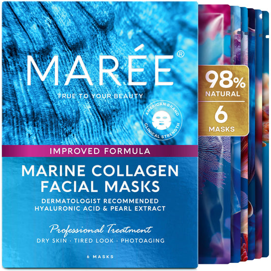 MAREE Collagen Facial Mask with Hyaluronic Acid — Sheet Face Mask Skincare — Centella Asiatica, Green & Red Algae Extract