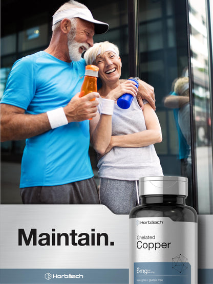Horbäach Chelated Copper Supplement 6mg | 300 Tablets | Essential Trace Mineral | Vegetarian, Non-GMO, Gluten Free