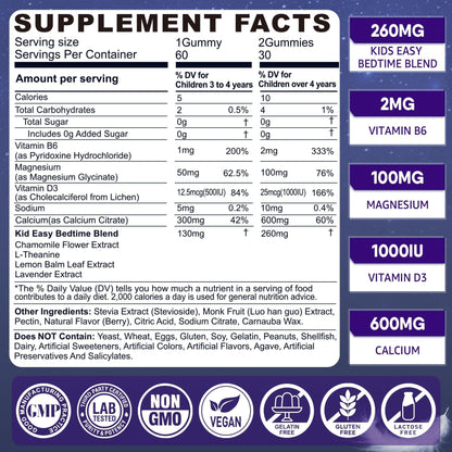 Kids Sleep Gummies - Magnesium Glycinate Gummies, Melatonin Free Sleep Aid | Magnesium, Calcium, D3, B6, L Theanine | Kid Melatonin Alternative for Restful Sleep (Pack of 1) LILICAREBuy Supplements Australia