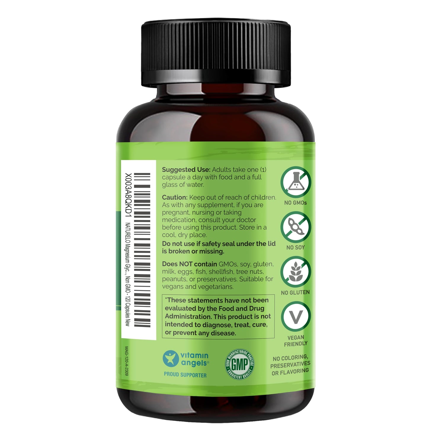 NATURELO Magnesium Glycinate Chelate Complex - 200 mg Magnesium with Organic Vegetables to Support Sleep, Calm, Muscle Cramp & Stress Relief