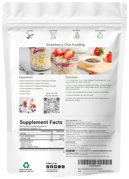 Micro Ingredients Organic Triple Fiber Powder, 2lb | Natural Prebiotic to Support Digestive & Gut Health