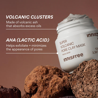 Innisfree Super Volcanic Clay Mask, Premium Korean Skincare with AHA and Natural Clusters for Deep Pore Detox, Gentle Exfoliation, Oil Control