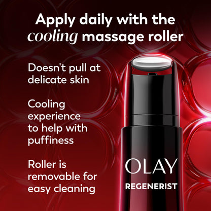 Olay Regenerist Neck and Face Roller, Neck Cream for Tightening and Firming, Anti-Aging Moisturizer for Women, Anti-Wrinkle Serum, Face Lift Cream, Cooling, Fragrance-Free, Hexa-Repair & NAD+, 1.7oz