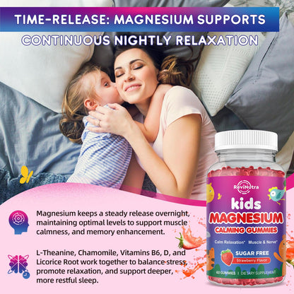ReviNutra Magnesium Gummies for Kids - Magnesium Glycinate Gummies with L-Theanine, Chamomile, Vitamin B6, D for Kids & Adults Sleep