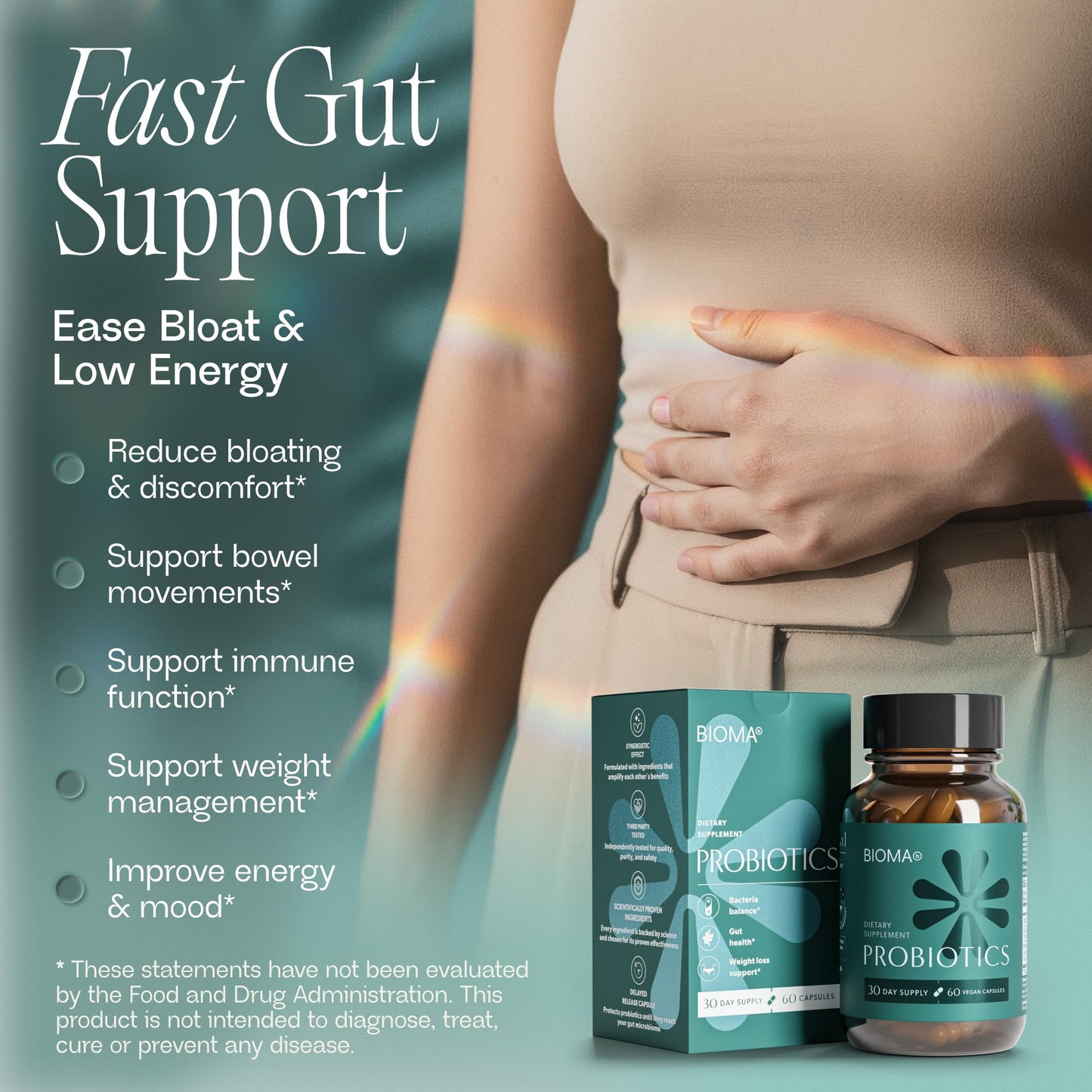 BIOMA Probiotics - Digestive Health Probiotic - Gut Support for Men & Women with Xylooligosaccharides, Tributyrin & Bifidobacterium - Vegan & Gluten Free