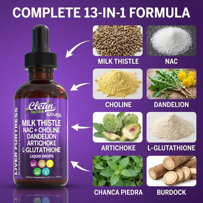 Clean Nutraceuticals Milk Thistle NAC Liver Cleanse Detox & Repair Supplement Liver Support Liquid Drops with Dandelion Extract, Artichoke, Chanca Piedra, Choline, L-Glutathione, Burdock, Schisandra Clean NutraceuticalsBuy Supplements Australia