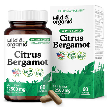 Wild & Organic Citrus Bergamot Capsules - Antioxidant & Overall Support - Citrus Bergamot Extract Capsules - Bergamia Fruit Powder Supplement