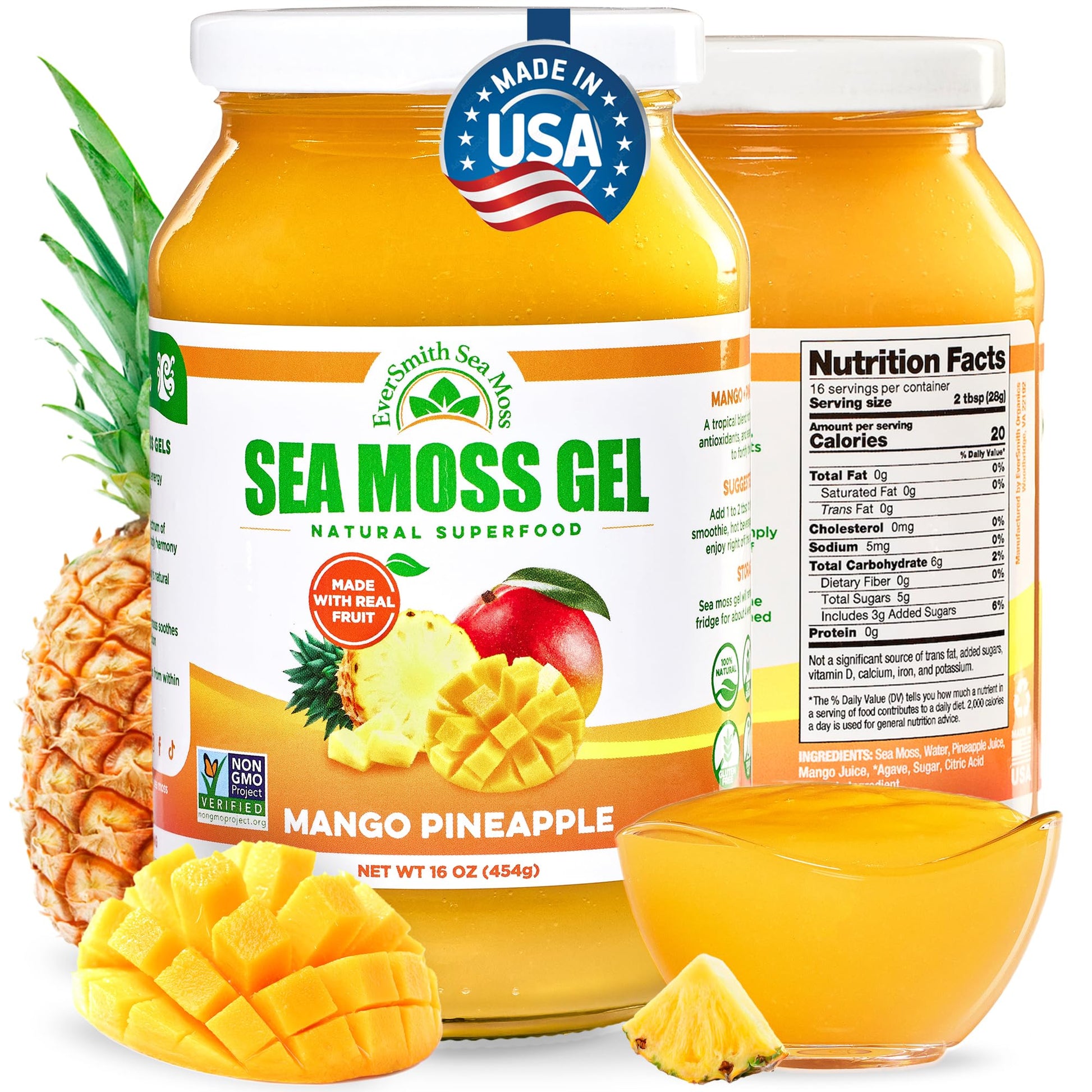 EverSmith Organics - Wildcrafted Irish Sea Moss Gel | Made in USA | Rich in Vitamins & Minerals | Sea Moss Gel Raw | Nutritional Supplement | Mango Pineapple (1 Jar) EverSmith OrganicsBuy Supplements Australia
