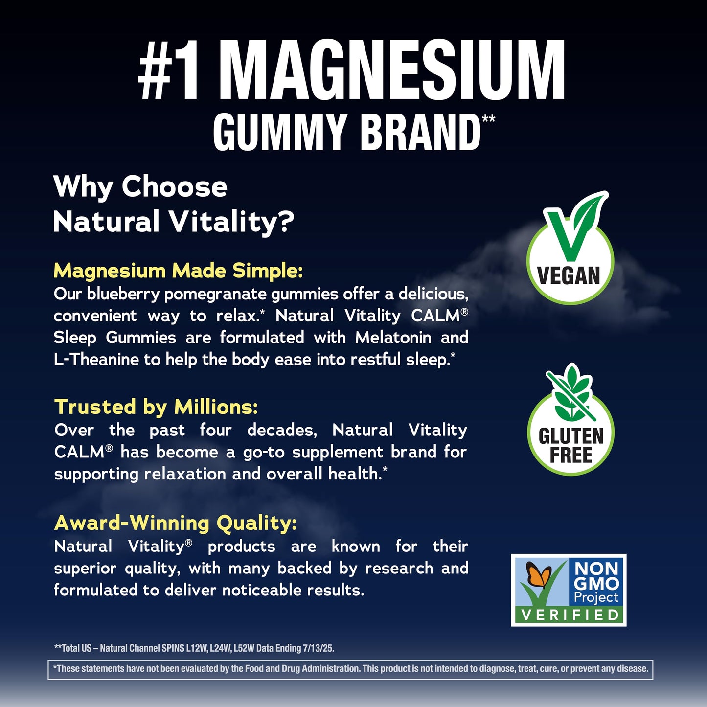 Natural Vitality SLEEP Gummies, Magnesium Supplement With Melatonin and L-Theanine, Vegan, Gluten Free, Helps the Body Ease Into Sleep