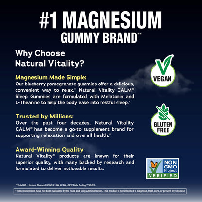 Natural Vitality SLEEP Gummies, Magnesium Supplement With Melatonin and L-Theanine, Vegan, Gluten Free, Helps the Body Ease Into Sleep