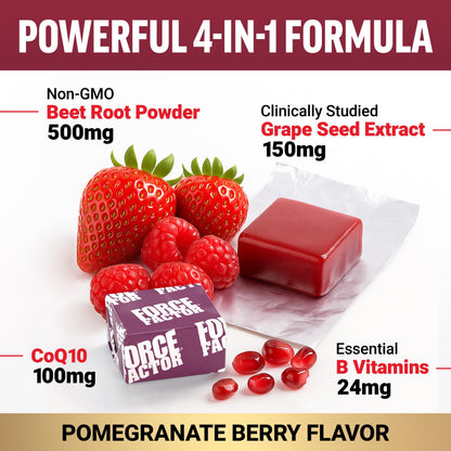 Force Factor Total Beets Ultimate Heart Health Chews for Blood Pressure Support, with Beetroot Powder, CoQ10, B Vitamins & Grapeseed Extract for Blood Flow & Energy