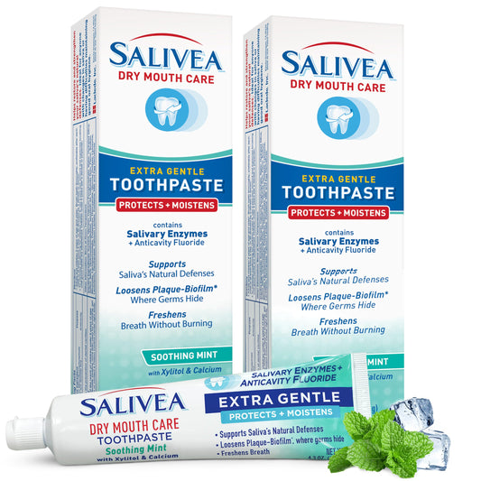 SALIVEA Dry Mouth Toothpaste (2 Pack) — 4.3 oz Each, Anticavity Fluoride, Natural Salivary Enzymes, Xylitol & Calcium, SLS-Free,