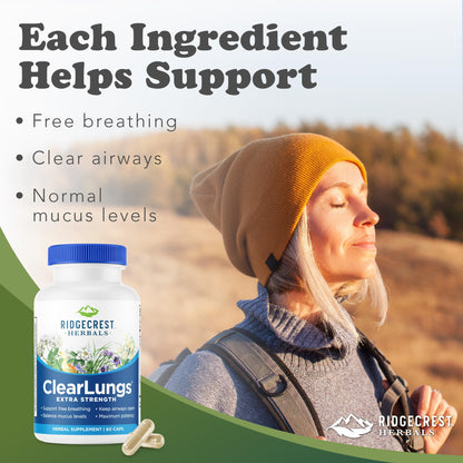 RidgeCrest Herbals ClearLungs Extra Strength, Daily Health Supplement, Natural Lung and Nasal Wellness Formula