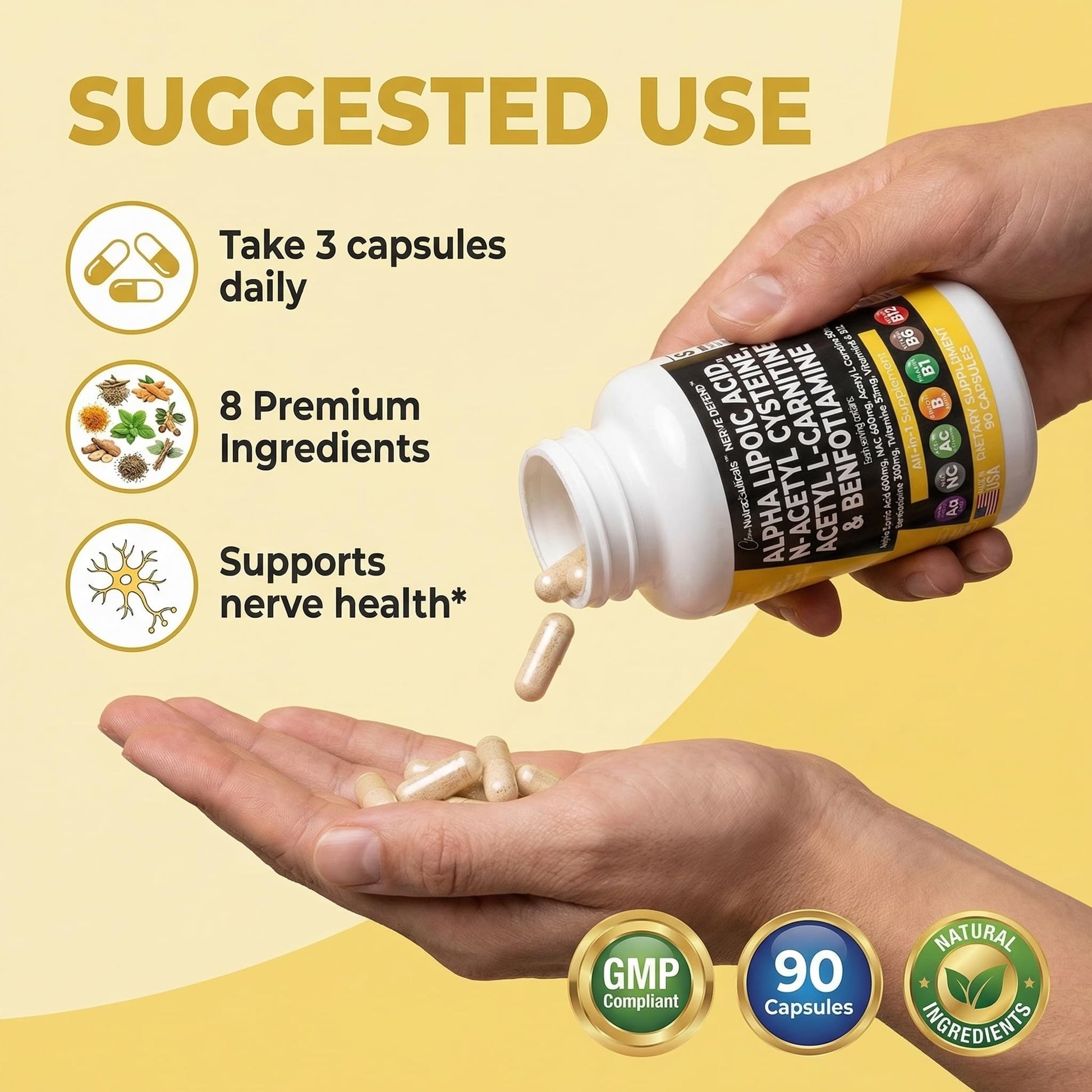 Alpha Lipoic Acid 600mg N-Acetyl Cysteine 600mg Acetyl L-Carnitine 500mg Benfotiamine 300mg - Nerve Support Supplement for Women and Men with Vitamin B1 B6 & B12 - Made in USA 90 Caps Clean NutraceuticalsBuy Supplements Australia