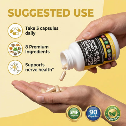 Alpha Lipoic Acid 600mg N-Acetyl Cysteine 600mg Acetyl L-Carnitine 500mg Benfotiamine 300mg - Nerve Support Supplement for Women and Men with Vitamin B1 B6 & B12 - Made in USA 90 Caps Clean NutraceuticalsBuy Supplements Australia