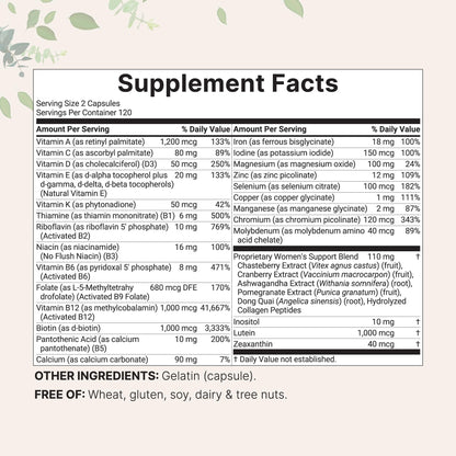 Micro Ingredients Pure Methylated Multivitamin for Women, 240 Capsules | 32-in-1 Formula with Vitamin B, C, D + Iron, Methylfolate & More