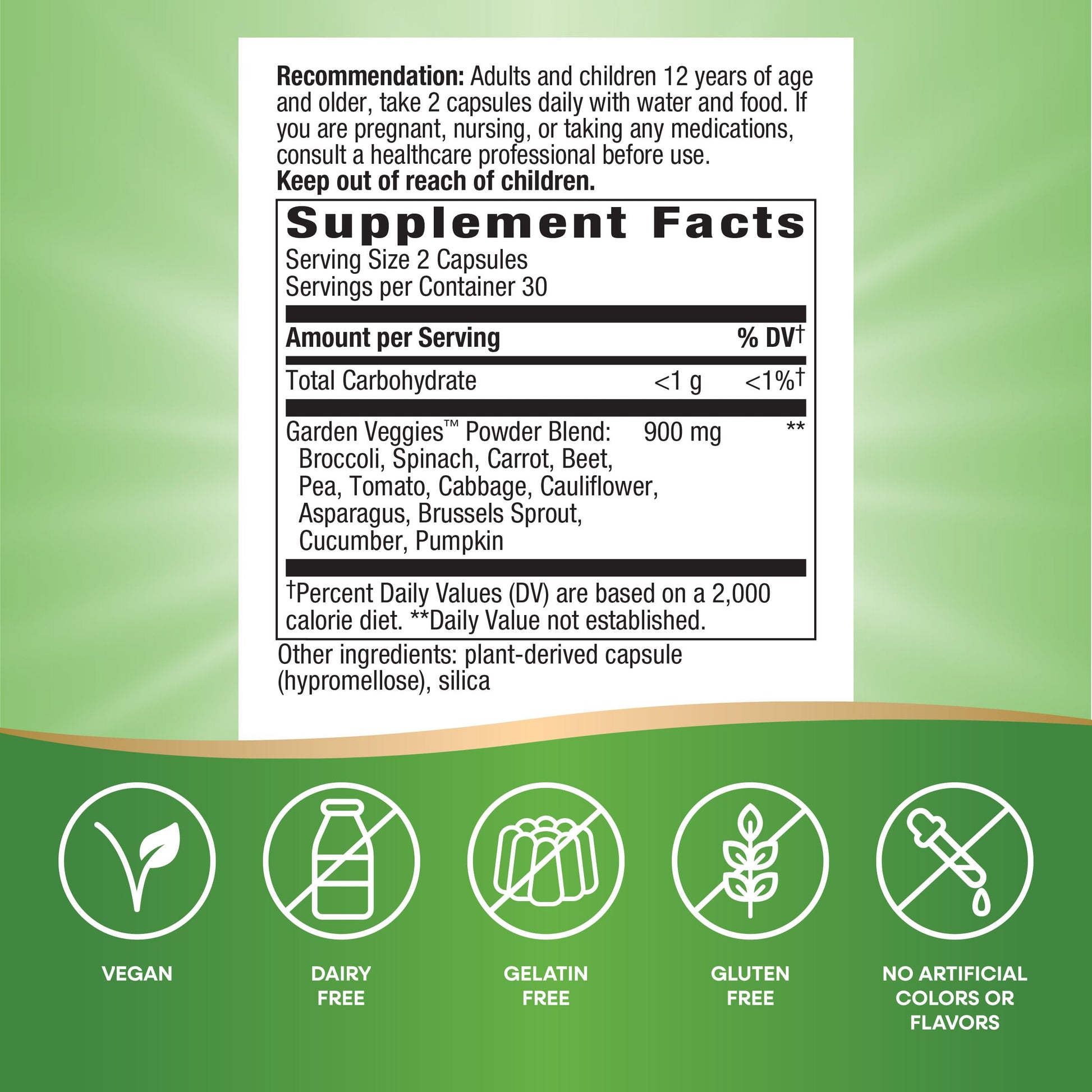 Nature's Way Garden Veggies, Veggie Powder Blend, 900 mg per 2-Capsule Serving, 60 Vegan Capsules (Packaging May Vary) Nature's WayBuy Supplements Australia