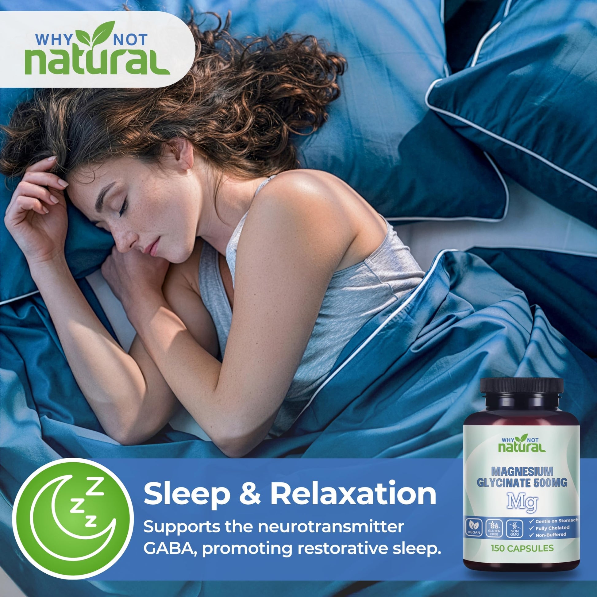 Why Not Natural Magnesium Glycinate 500 mg Capsules Supplement - Vegan, No Filler - Supports Sleep and Relaxation Why Not NaturalBuy Supplements Australia