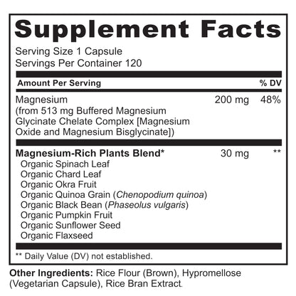 NATURELO Magnesium Glycinate Chelate Complex - 200 mg Magnesium with Organic Vegetables to Support Sleep, Calm, Muscle Cramp & Stress Relief
