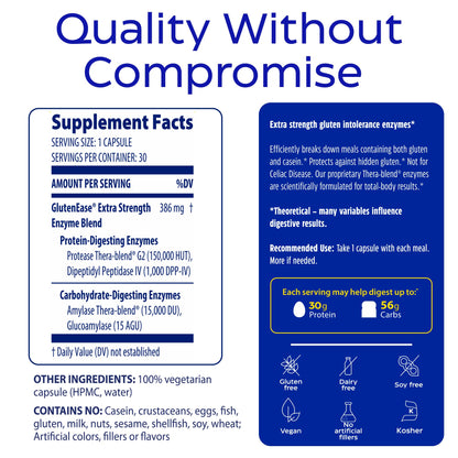 Enzymedica - GlutenEase Extra Strength, Complete Gluten & Casein Formula with Digestive Enzymes + DPP-IV, 30 Capsules