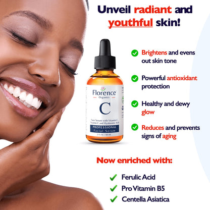 Vitamin C Serum For Face – Anti Aging Face Serum with Vitamin C, Hyaluronic Acid, Vitamin E. Brightening Formula. Improve Appearance of Dark Spots,