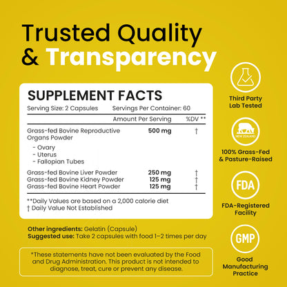 Beef Organ Supplement for Women – Grass Fed Liver, Uterus, Ovary, Heart, Kidney – 30+ Nutrients to Support Hormone Balance, Cycle Health, Energy, Immunity
