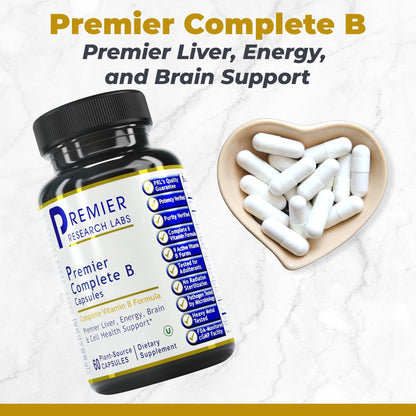 Premier Research Labs Complete B - Vitamin B Complex Supplement for Optimal Health | Vitamin B Supplement with Biotin | 9 Active B Vitamins | for Liver, Energy & Brain Support - 60 Capsules Premier Research LabsBuy Supplements Australia