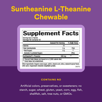 Natural Factors Suntheanine L-Theanine 100 mg - Health Supplement for Calm Outlook - L-Theanine Supplement Supports Relaxing Sleep & Aids Against Drowsiness