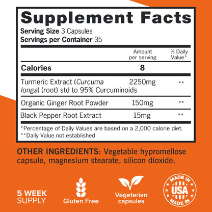 Qunol Turmeric Curcumin with Black Pepper & Ginger, 2400mg Turmeric Extract with 95% Curcuminoids, Extra Strength Supplement
