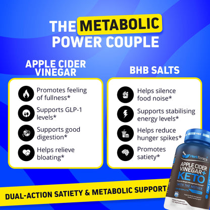 Herbtonics Apple Cider Vinegar + Keto BHB Capsules |  Support for Appetite, Cravings & Weight Management | Metabolism Support with Satiety Support