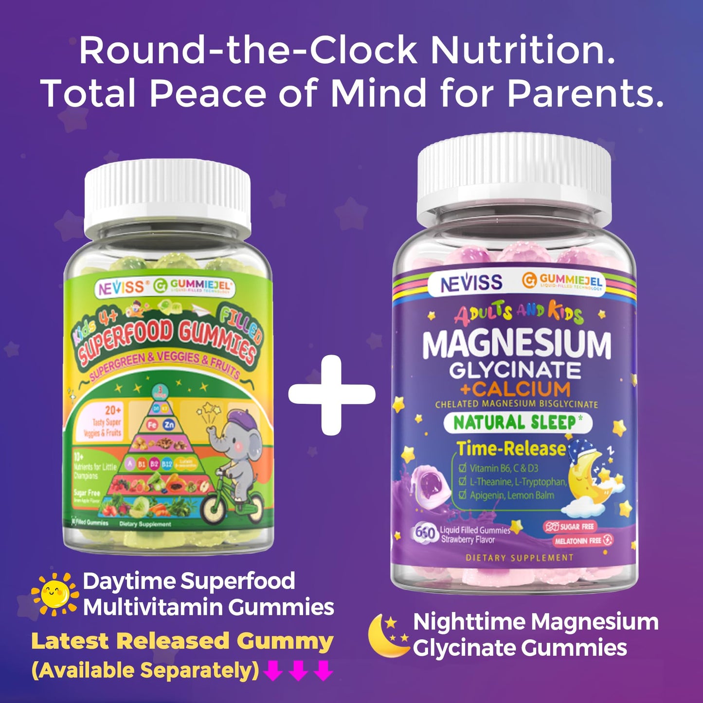 Neviss Magnesium Glycinate + Calcium Filled Gummies for Adults and Kids 4+, Kids Sleep Gummies Melatonin Free, Sugar Free Magnesium Supplement with B6 D3, L-Theanine for Zzz & Relax, Brain,Bone,Muscle NEVISSBuy Supplements Australia