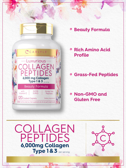 Carlyle Collagen Peptides with Vitamin C | 6000mg | 120 Caplets | Grass Fed Type II & III | Beauty Formula | Non-GMO, Gluten Free Supplement Carlyle buy supplements Au