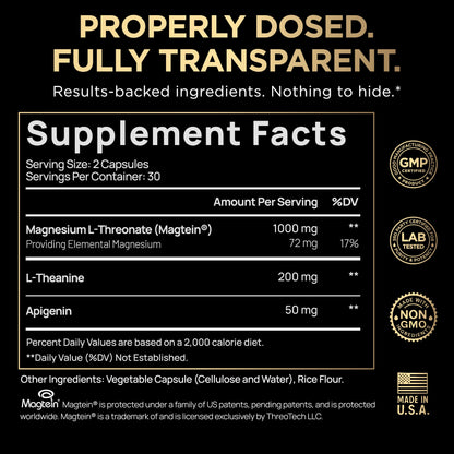 Triple Sleep Magnesium L-Threonate w. Apigenin, Theanine & Magtein Magnesium L Threonate - High Absorption Magnesium Supplement Capsules for Men and Women Magnesium Powder Pills TERRA ELMNT buy supplements Au