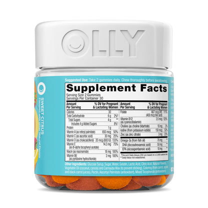 OLLY Prenatal Multivitamin Gummy, Supports Healthy Growth and Brain Development, Folic Acid, Vitamin D, Omega 3 DHA, Chewable Supplement