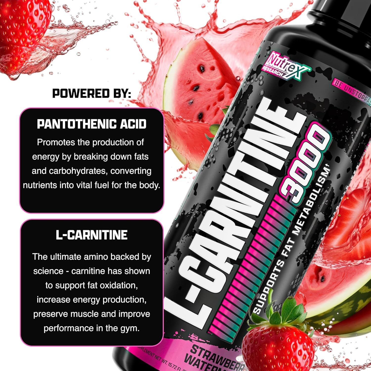 Nutrex Research Liquid Carnitine 3000 | (Strawberry Watermelon) | Premium L Carnitine Liquid, Stimulant Free 31 Servings Nutrex Research buy supplements Au